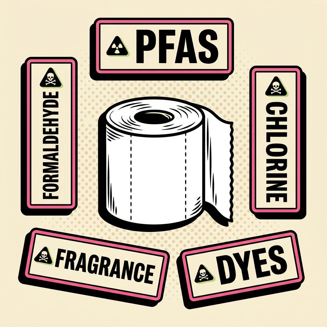 Chemicals found in toilet paper: PFAS, formaldehyde, chlorine, fragrance, dyes