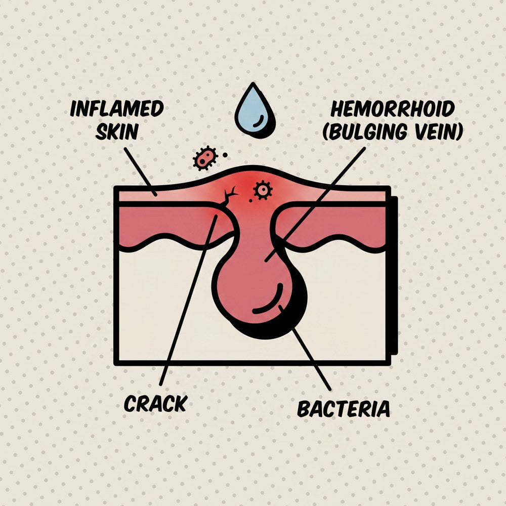 Inflamed skin and a swollen hemorrhoid vein