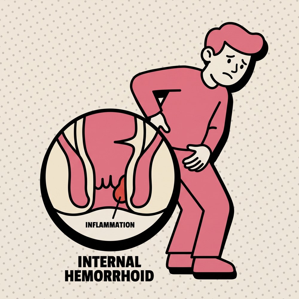 Cross-section of internal and external hemorrhoids